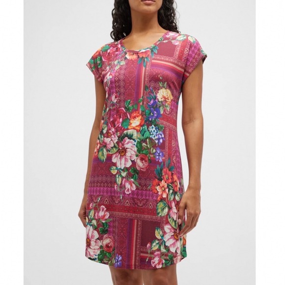 Johnny Was Bethia Cap Sleeve Night Dress Floral Cotton Purple Small MS1823-F